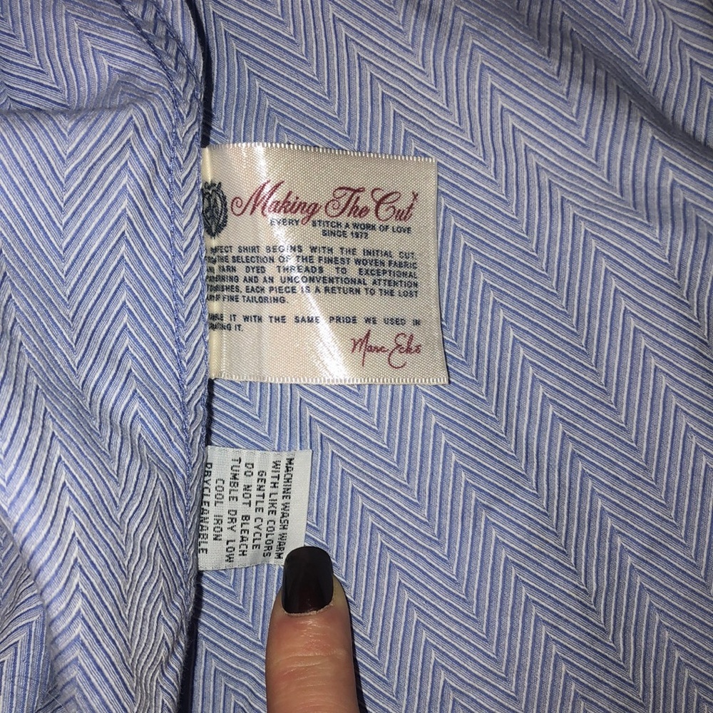 Marc Ecko Blue Herringbone Button Down Shirt Large - image 8